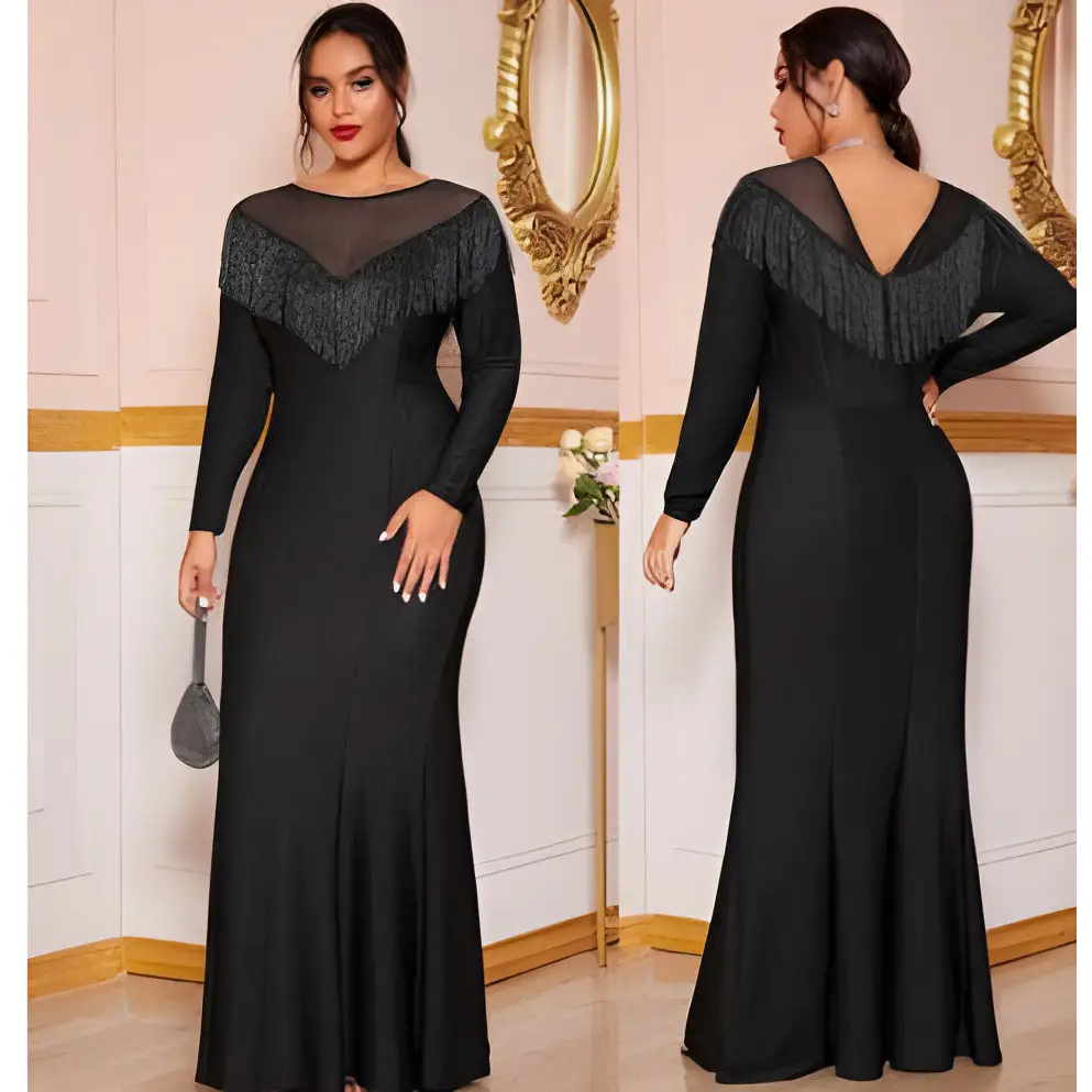 Fat Women Plus Size Evening Party Prom Long Dress Dresses - Black / XL