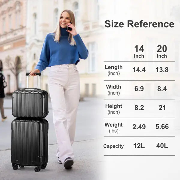 FCH Vertical Pattern 2-Piece Set 20 Inch Expandable With 14 Inch Suitcase ABS PC Trolley Case 14in 20in Silent Wheels