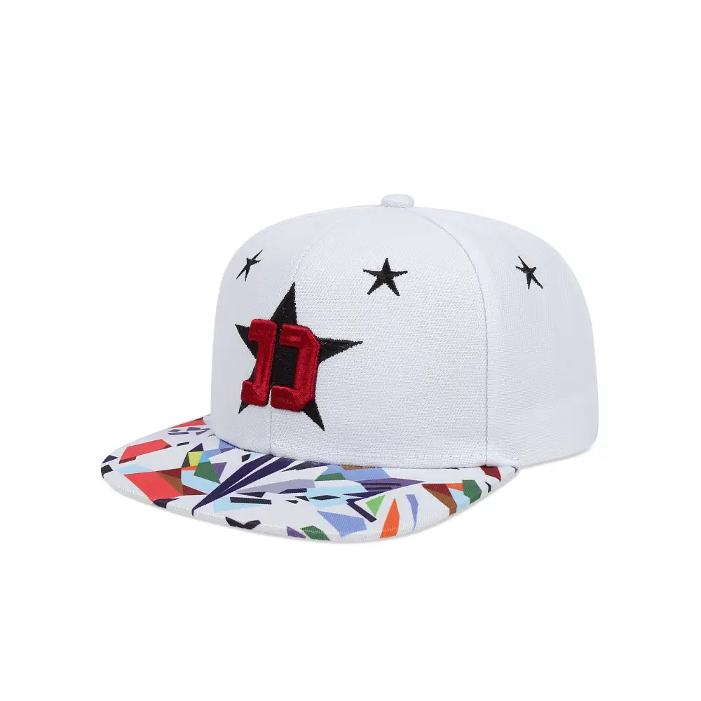 Five-pointed Star Embroidery Outdoor Sun-shade Sun Protection Flat-brimmed Cap - White