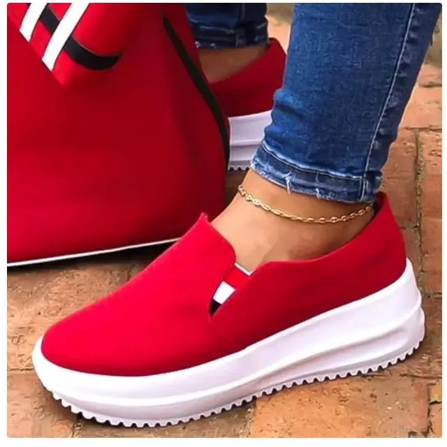 Flat Heel Low-cut Round Toe Solid Color Casual Viscose Ladies Single Shoes - Red / 35