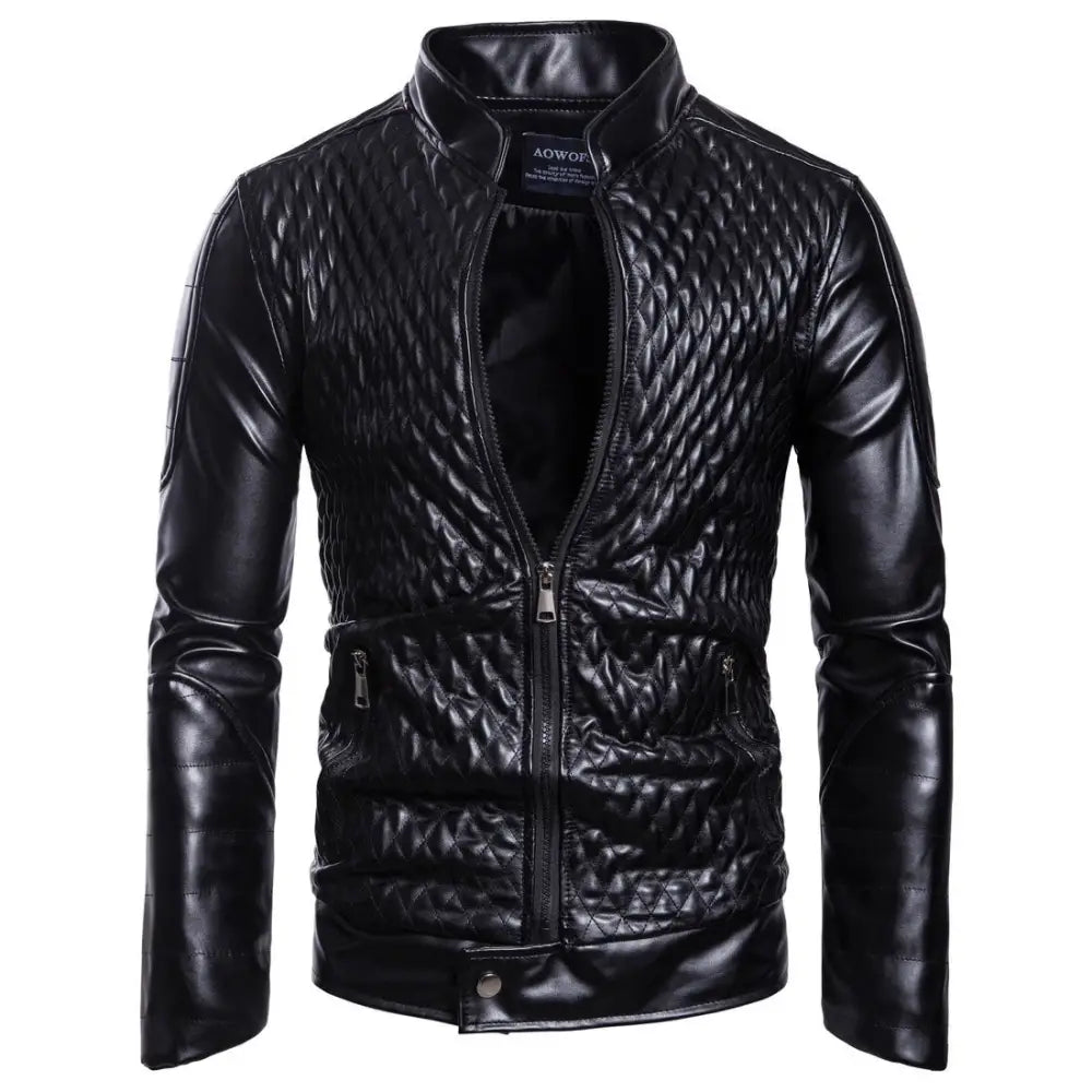 Long Sleeve Zipper Cardigan Jacket Leather Jacket Leather Coat - Black / S