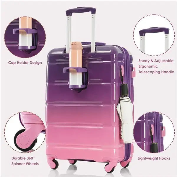 Luggage Set Of 3 20-inch With USB Port Airline Certified Carry-on Luggage With Cup Holder ABS,PC Hard Shell Luggage