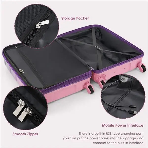 Luggage Set Of 3 20-inch With USB Port Airline Certified Carry-on Luggage With Cup Holder ABS,PC Hard Shell Luggage