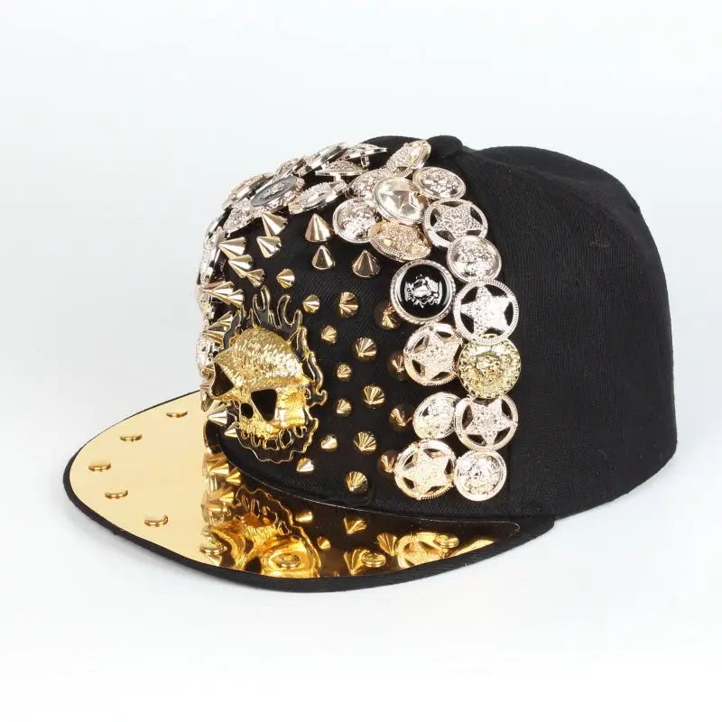 Men Women Skull Leopard Head Rivet Baseball Cap - Black / Adjustable