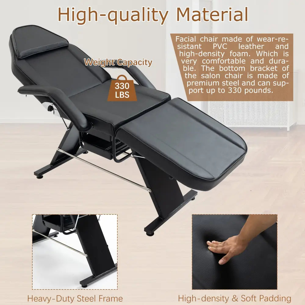 Metal Massage Salon Tattoo Chair - Black - 5