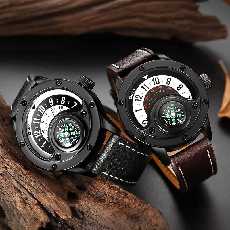 New Sport Watches Men Decorative Compass Unique Design Male Quartz Clock Men's Leather Strap Casual Wrist Watch - Beyond Trends Hub