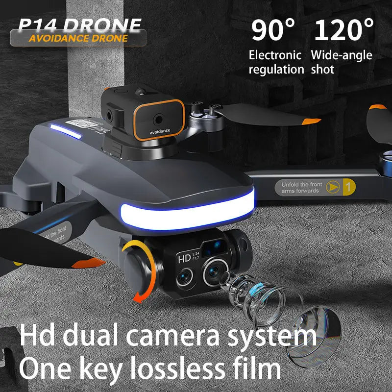 P14 Drone Long Endurance HD Aerial Photography Five Surface Obstacle Avoidance Quadcopter GPS Auto-Return Remote Control Airplane Optical Streaming Electric Control Optical Streaming Electric Control - Beyond Trends Hub
