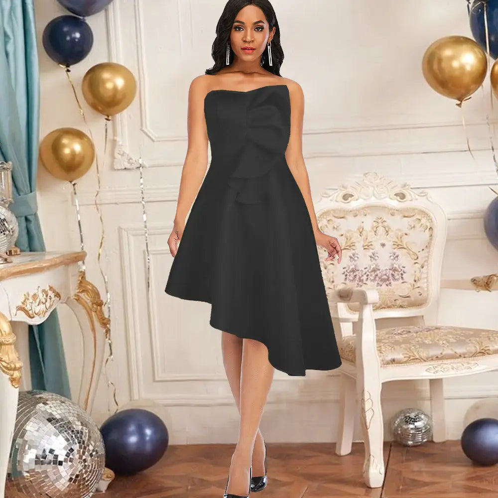 Sexy Bra No Sleeve High Waist Asymmetric Hem Women’’s Dress Party Dresses - Black / S