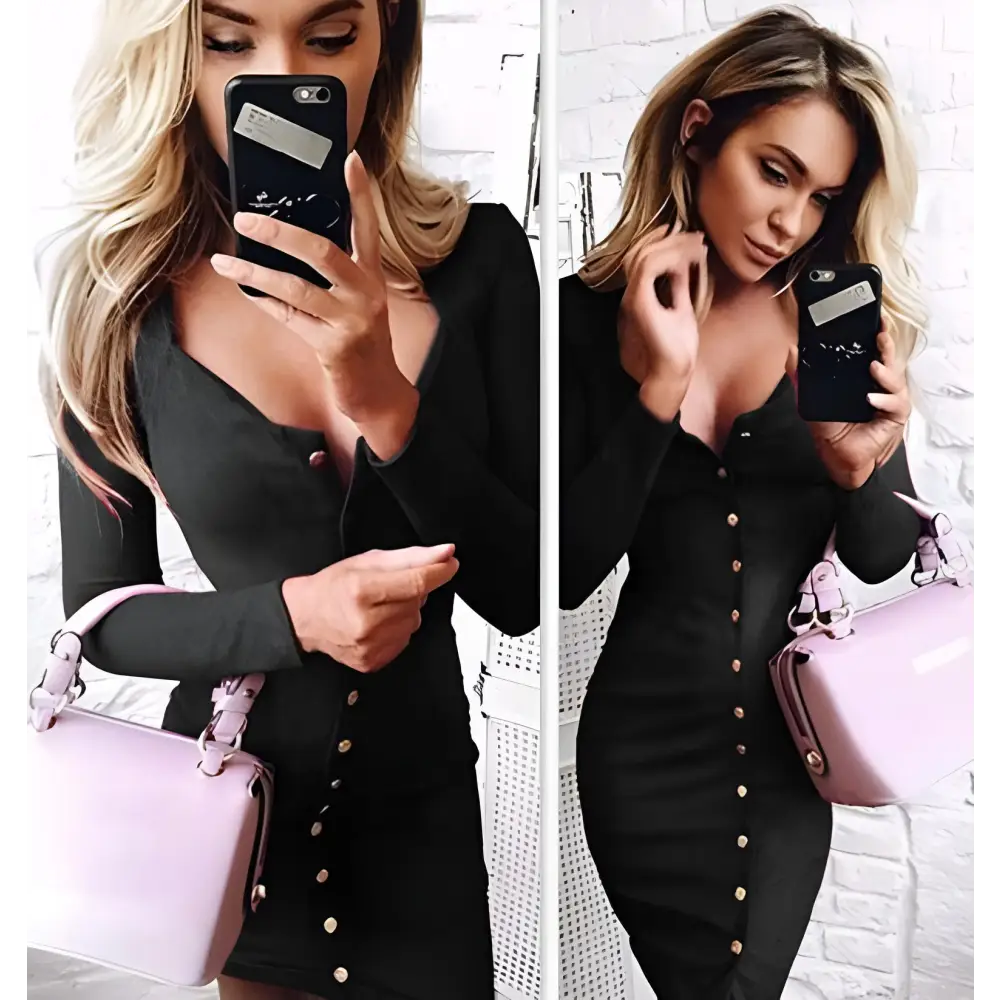 Spring Women Bodycon Slim Long Sleeve Party Cocktail Pencil Mini Dress Sexy Sheath Women Dresses - Black / L