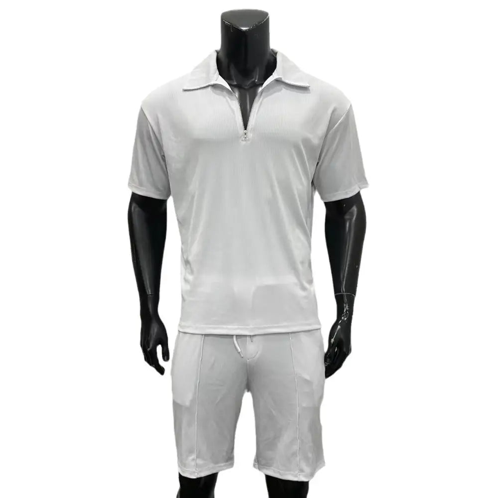 Summer Fashion Mens Clothing Men’s Suits New Zipper Polo Casual Short Sleeve Drawstring Shorts Men’s Set