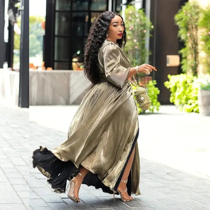 Summer Plus Size Women’s Autumn Dresses - Gold / 2XL