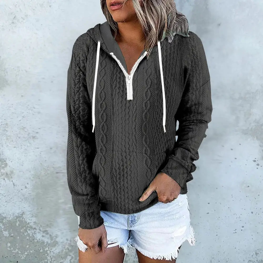 Twist Texture Design Hoodie Drawstring Sweatshirt Fashion Women Daily Clothing - Dark Grey / S - 4