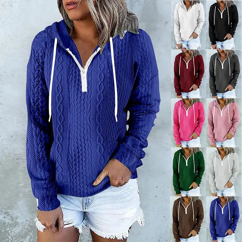 Twist Texture Design Hoodie Drawstring Sweatshirt Fashion Women Daily Clothing - 4
