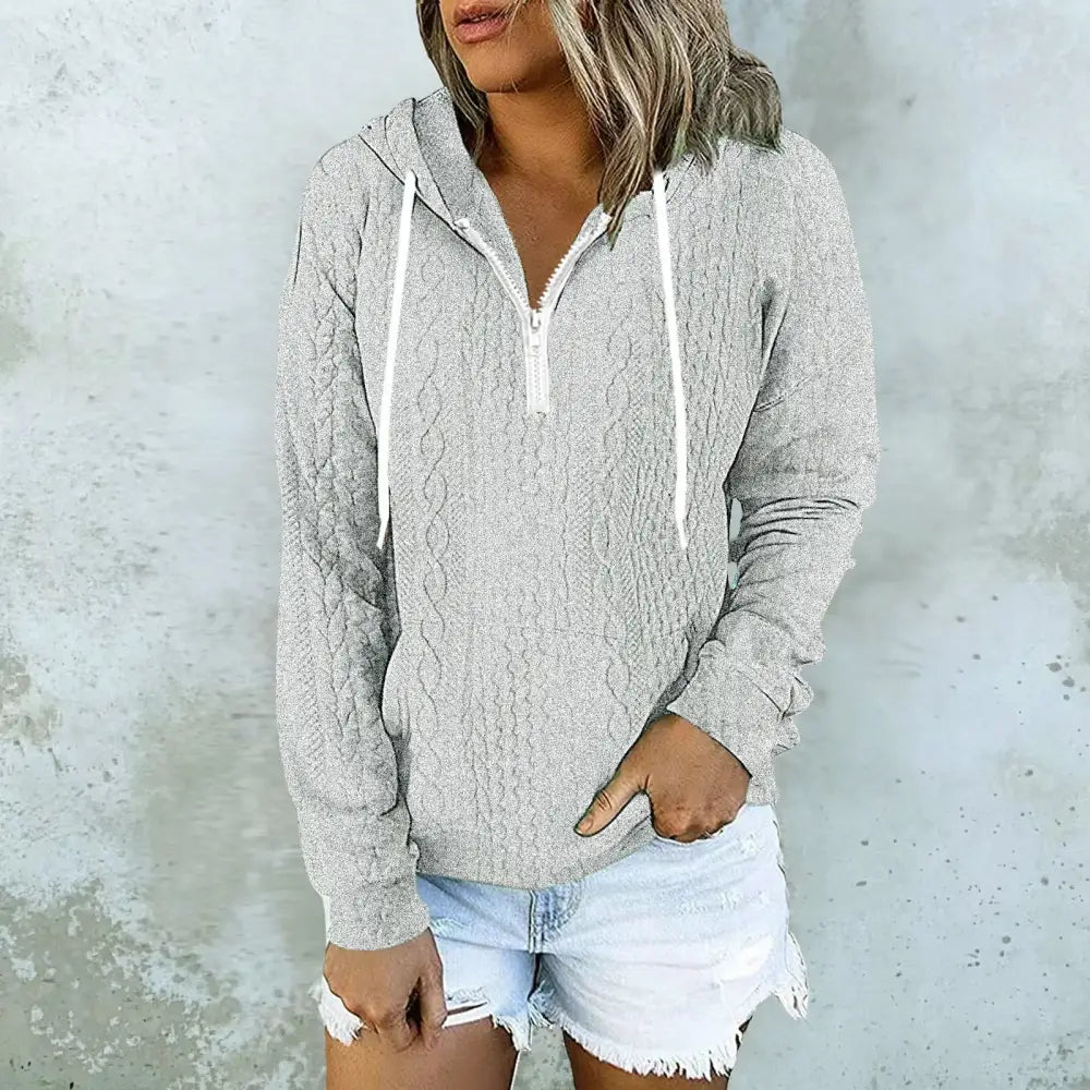 Twist Texture Design Hoodie Drawstring Sweatshirt Fashion Women Daily Clothing - Light Grey / S - 4