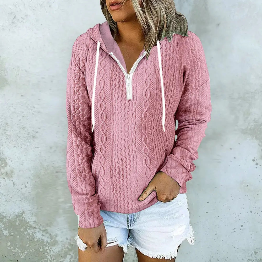 Twist Texture Design Hoodie Drawstring Sweatshirt Fashion Women Daily Clothing - Lotus / S - 4