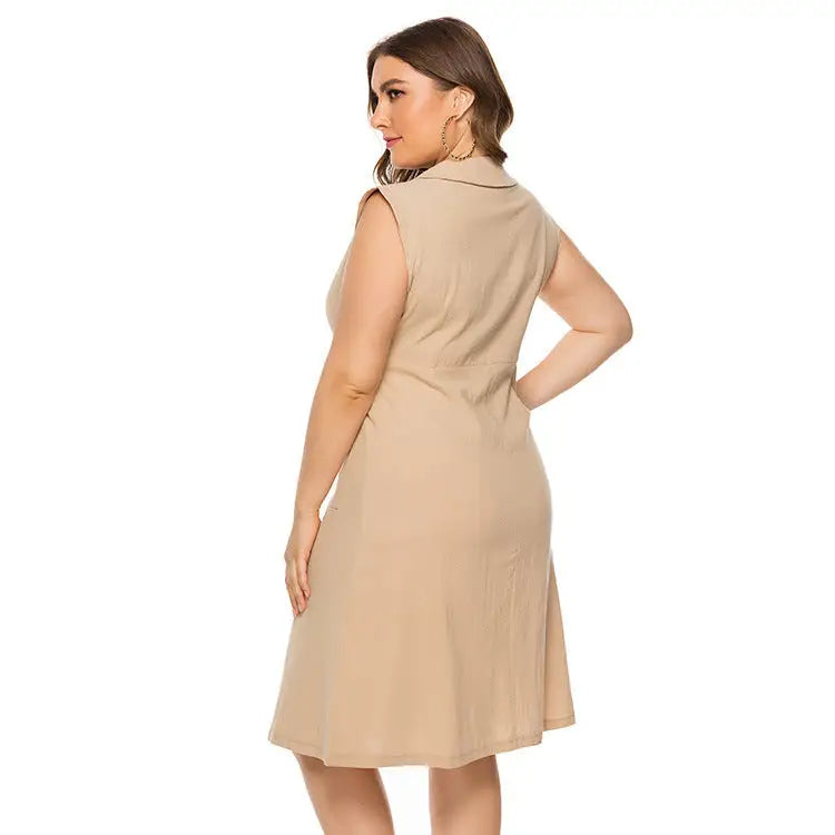 V-Neck Sleeveless Pocket Plus Size Women’s Dress