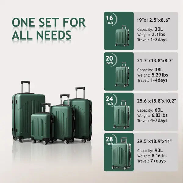 Vertical Stripe Four In One Suitcase - Green - 5