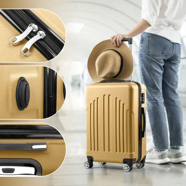 Vertical Striped Four In One Suitcase - Yellow - 5