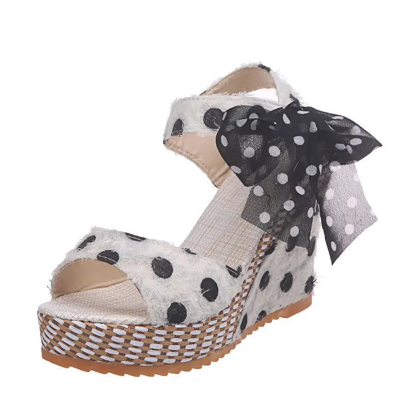 Wedge Sandals Female Floral Bowknot Platform - White / 6.5