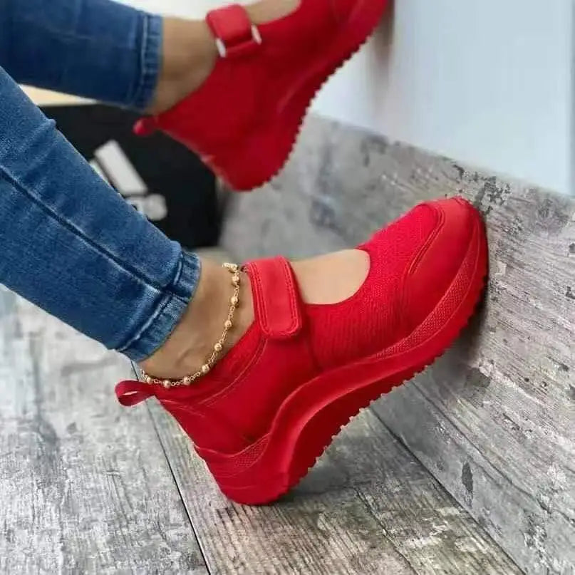 Wedge Velcro Casual Plus Size Sports Women’s Shoes - Red / 35size - 4