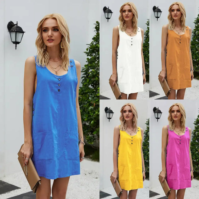 3 Button Women'S Cross-Border Sleeveless Vest Women Wear Slim Sleeveless Casual Dresses