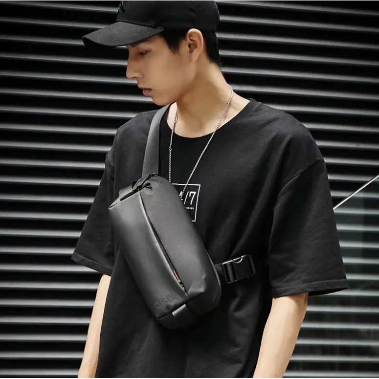 Zip Fastener Men’s Bag Casual Versatile Shoulder - Black