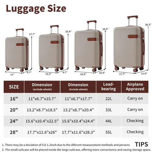 Luggage Set 4 Piece With TSA Lock 16 IN 20IN 24IN 28IN