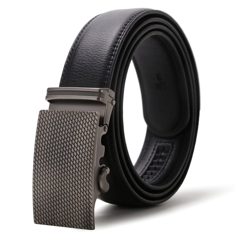 Black leather ratchet belt featured in Automatic Buckle Belt Men’s High-end Belt.