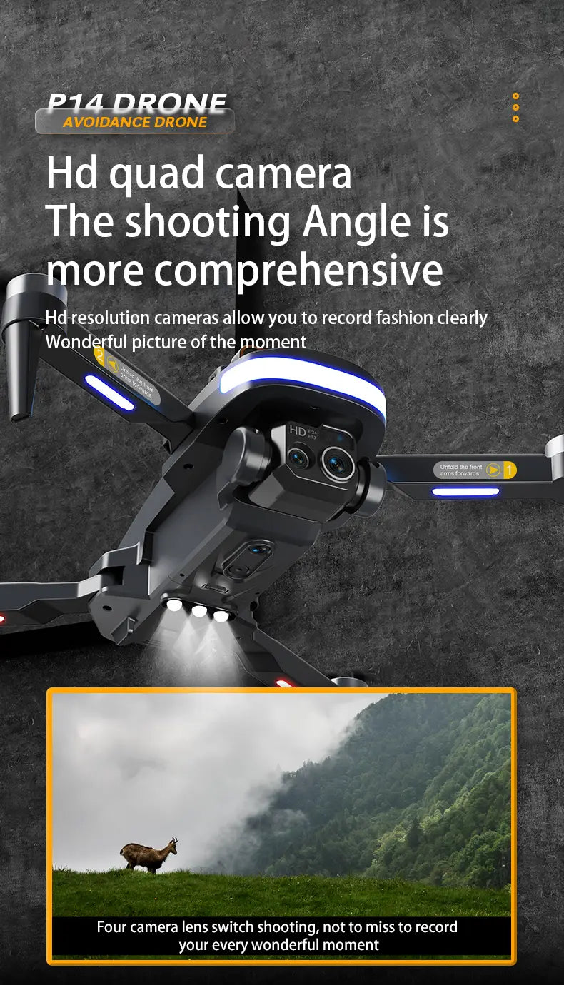 P14 Drone Long Endurance HD Aerial Photography Five Surface Obstacle Avoidance Quadcopter GPS Auto-Return Remote