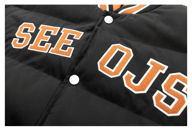 Fashion Letter Hooded Cotton Coat Winter Warm Solid Zipper Jacket For Men Teenagers Clothing