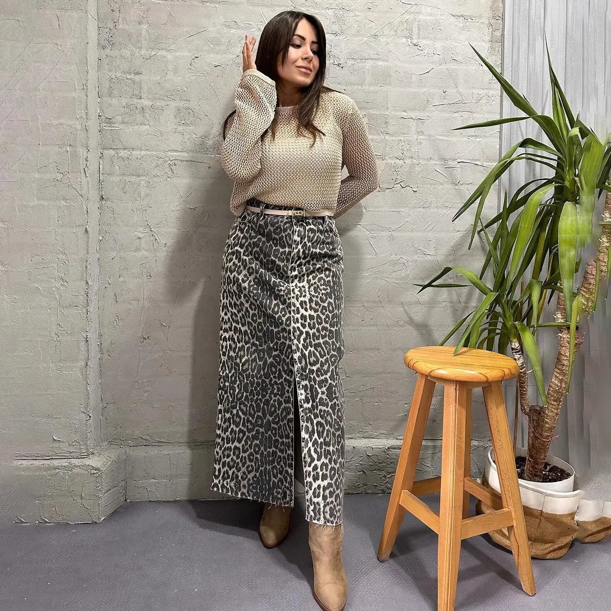 Women’s Leopard Print Straight Ankle-length Skirt