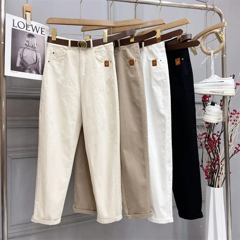 Plus Size Women’s High Waist Denim Thick Trousers