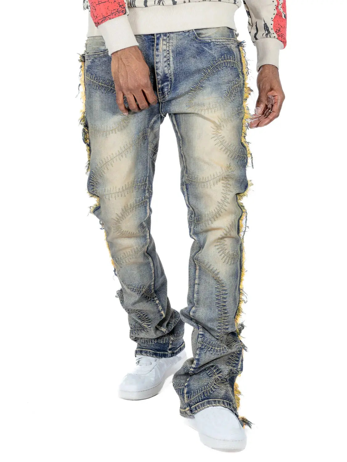 Men’s Trousers Slightly Stretch Embroidered Jeans