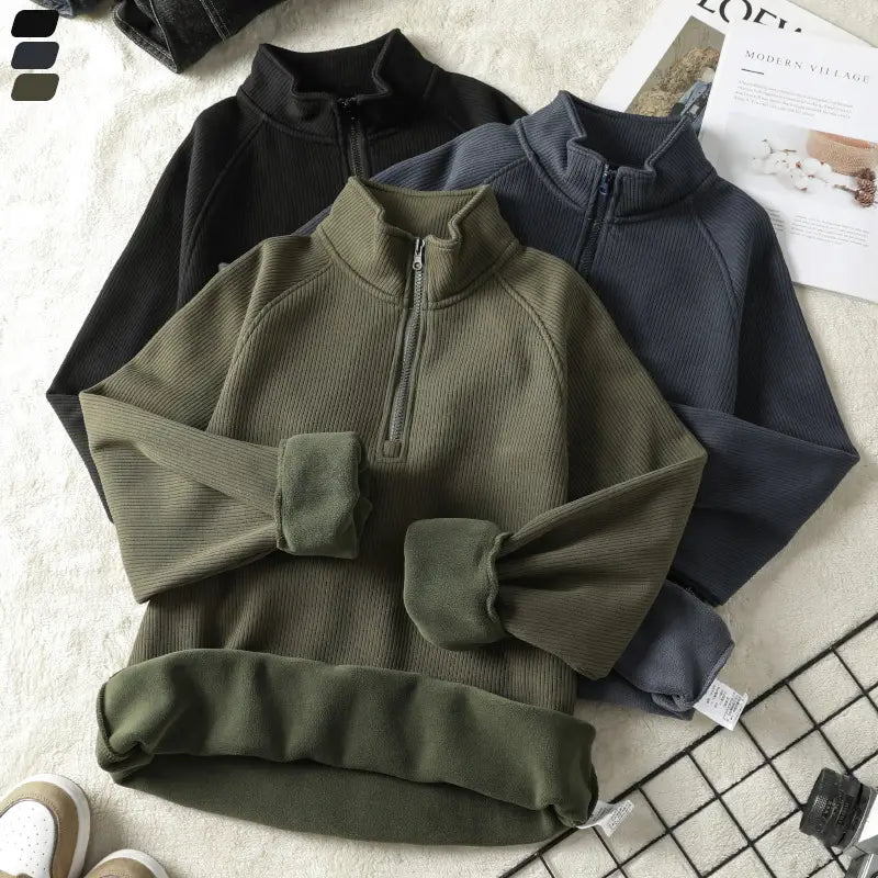 Fashion Stand-collar Fleece Sweatshirt Winter Warm Long Sleeve Top Men’s Clothing