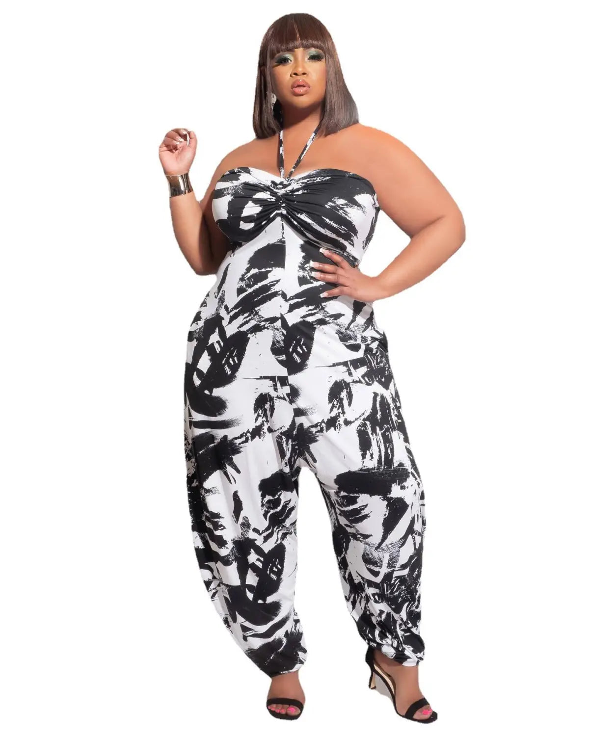 Halter Loose Lantern Sleeveless Print Jumpsuit
