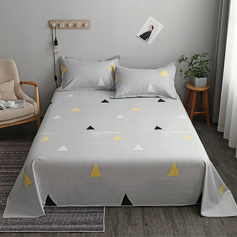 Gray bedsheet with triangle pattern from Washed Cotton Student Hostel Bed Sheets collection.