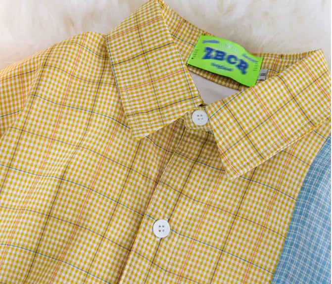 Design Sense Niche Contrast Color Stitching Plaid Shirt For Men And Women