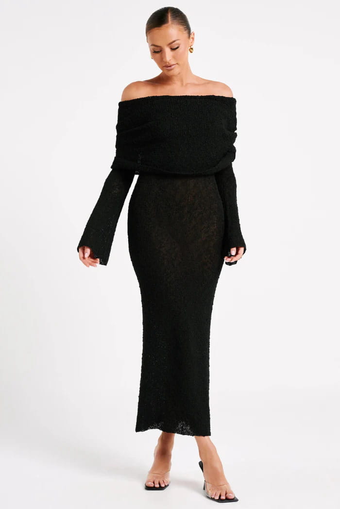 French-style One-shoulder Knitted Dress Fashion Party Beach Long-sleeved Long Dresses Fall Wainter Women’s Clothing