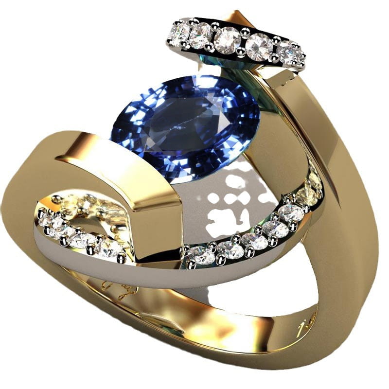 Women 18k Gold Plated Ring Sapphire