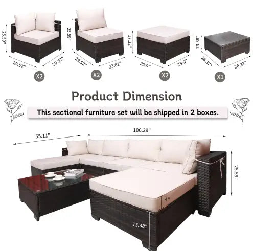Outdoor Garden Patio Furniture 7Piece PE Rattan Wicker Cushioned Sofa