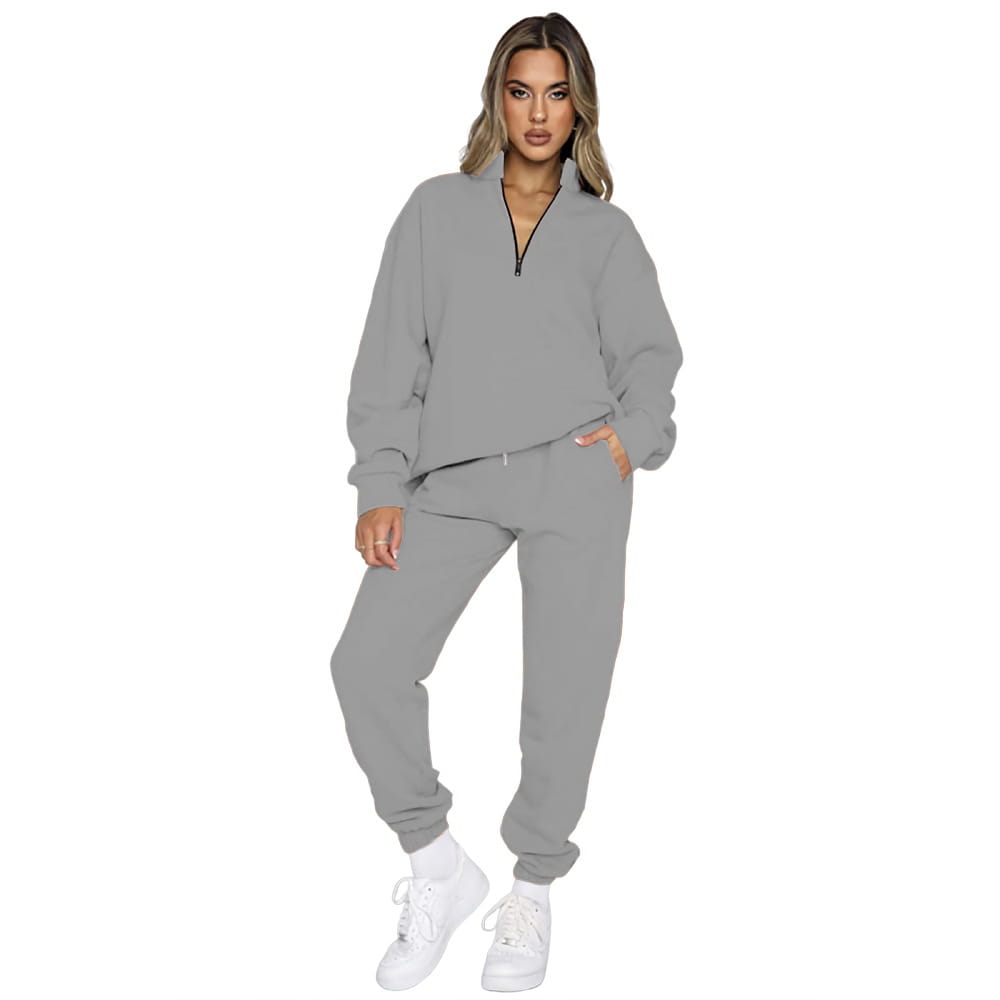 Women’s Fashion Zipper Pullover Long Sleeve Sweater Two-piece Set