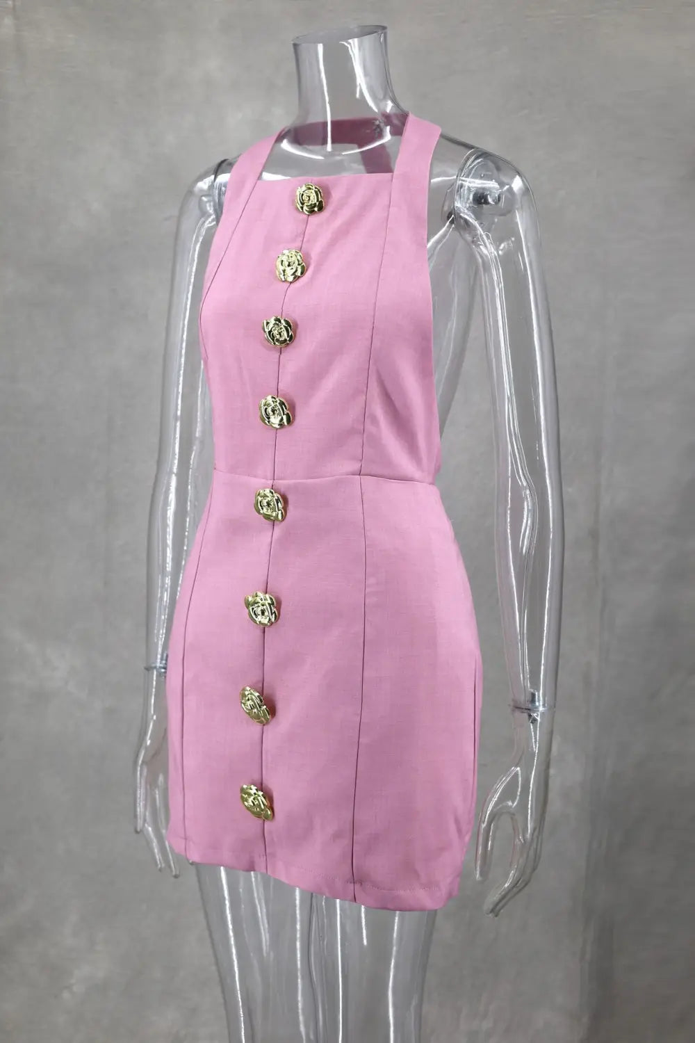 Sweet Sleeveless Backless Dress With Rose Button Design Summer Street Fashion Dresses Womens Clothing