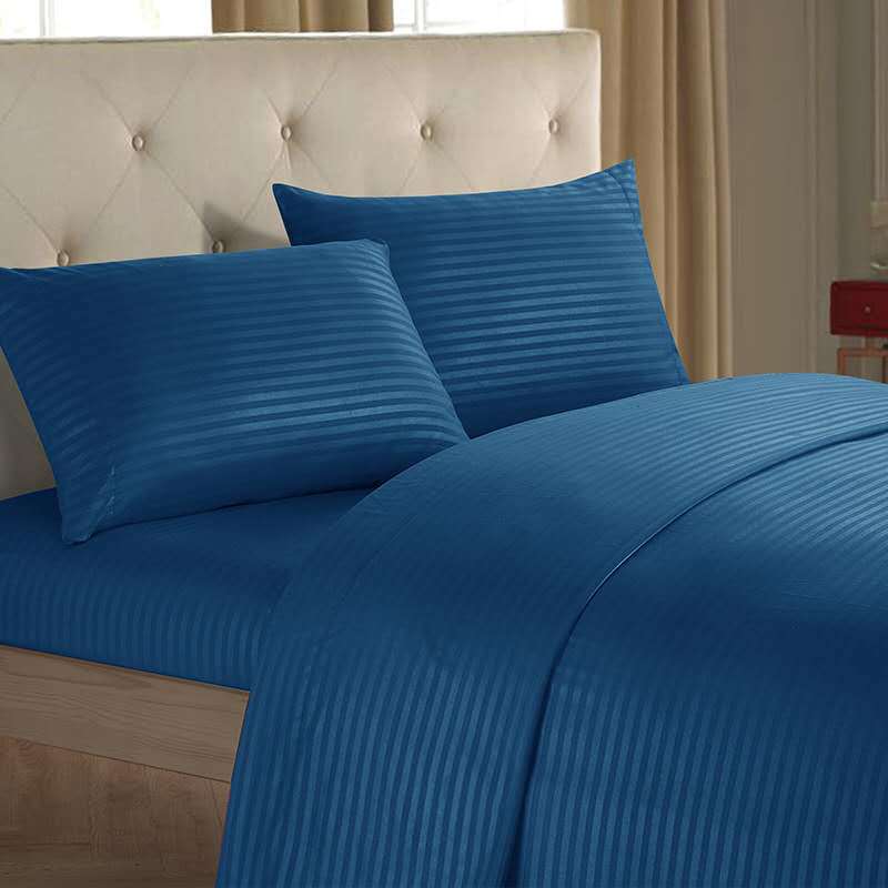 Blue striped bedding set featured in Luxury Bedding Set Bed Sheets Fitted Sets Mono Color.