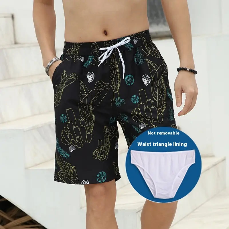 Beach Pants Men’s Soakable Hot Spring Swimming Trunks Water Park Beach Couple Vacation Suit Loose Shorts Women