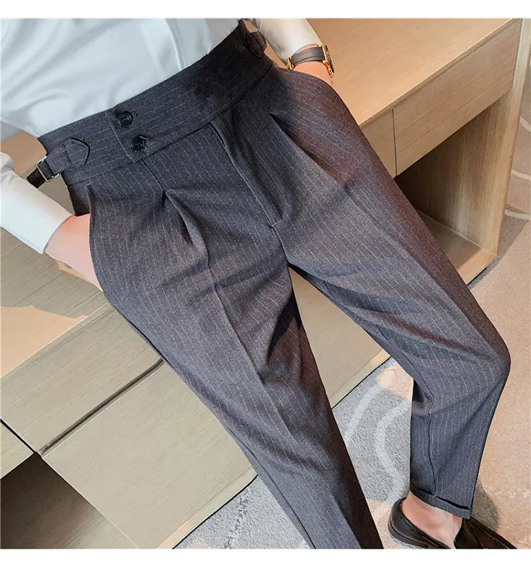 High-waisted Trousers Striped Casual Men