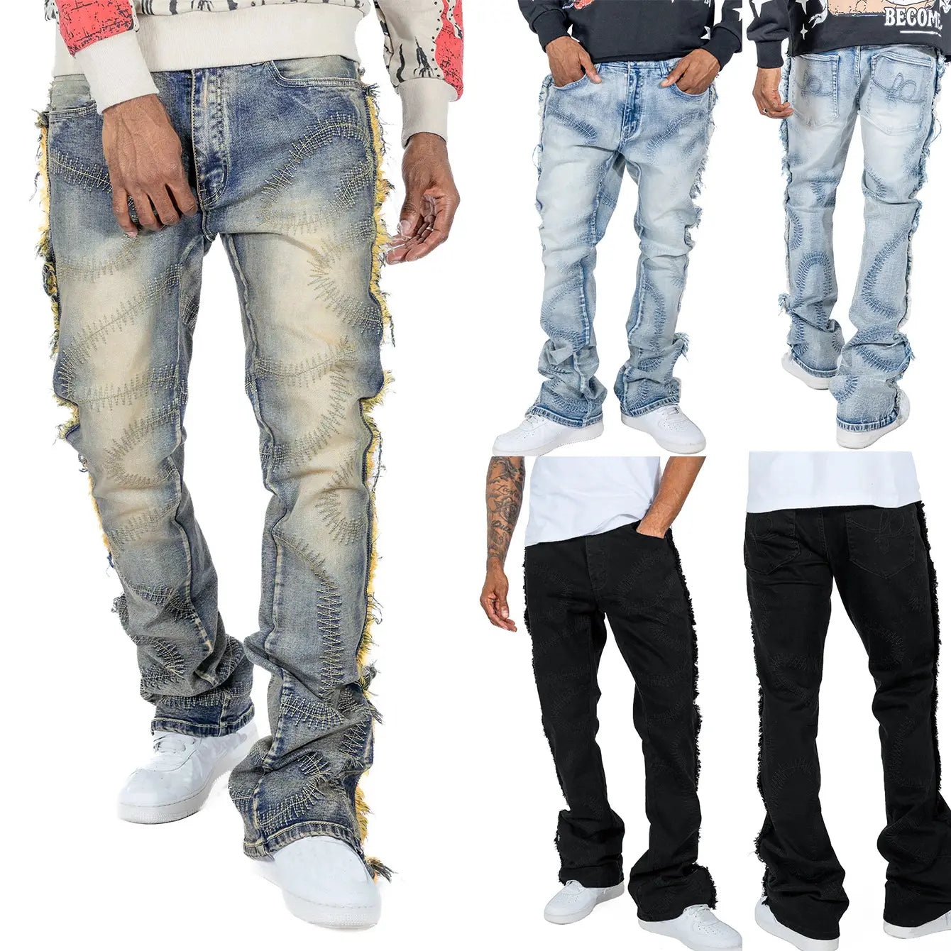 Men’s Trousers Slightly Stretch Embroidered Jeans