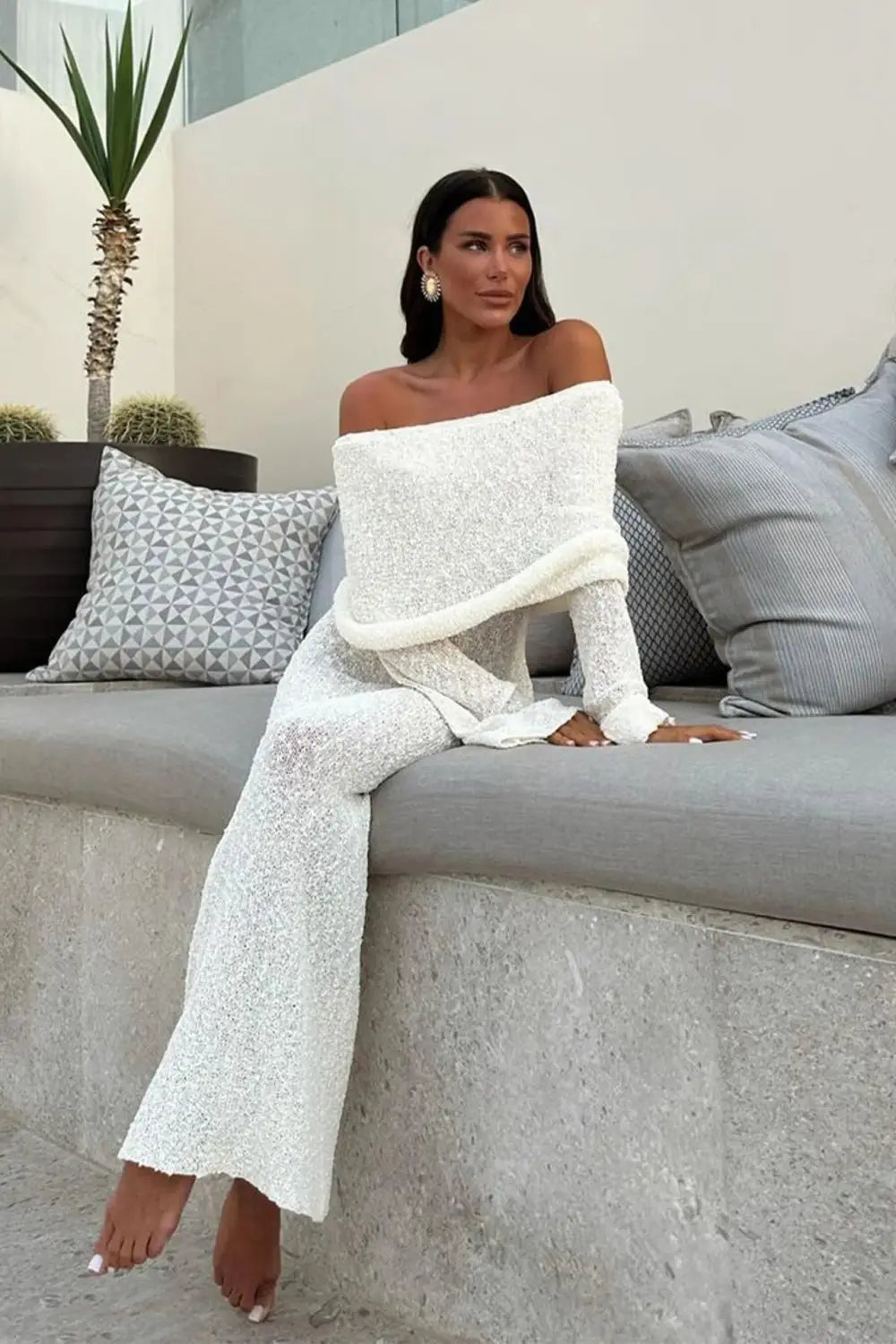 French-style One-shoulder Knitted Dress Fashion Party Beach Long-sleeved Long Dresses Fall Wainter Women’s Clothing