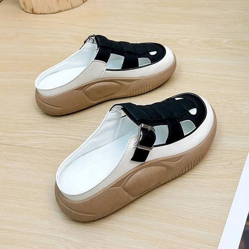 Thick-soled Closed-toe Slippers Summer Outdoor Garden Hollow Buckle Slide Sandals Casual Beach Shoes