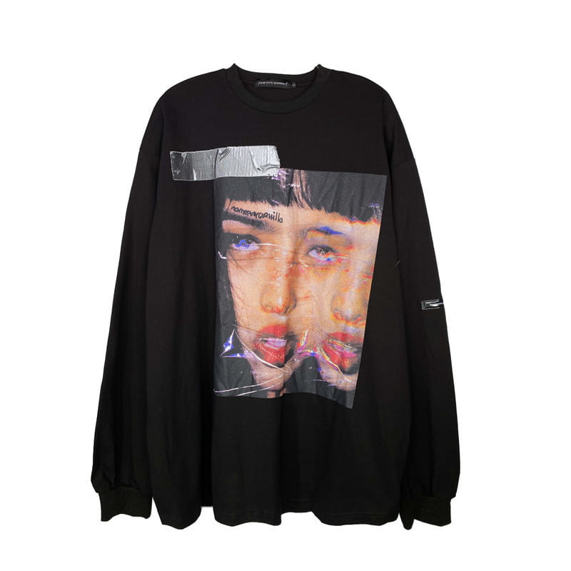Mourning Character Head Print Long-sleeved T-shirt Men