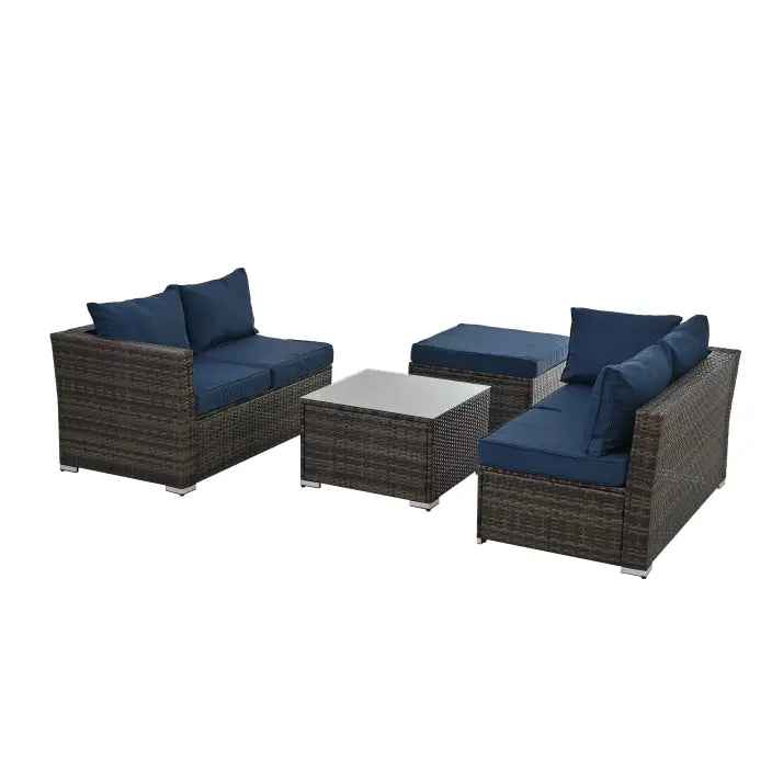 4 Set Wicker Furniture With Tempered Glass Coffee Table